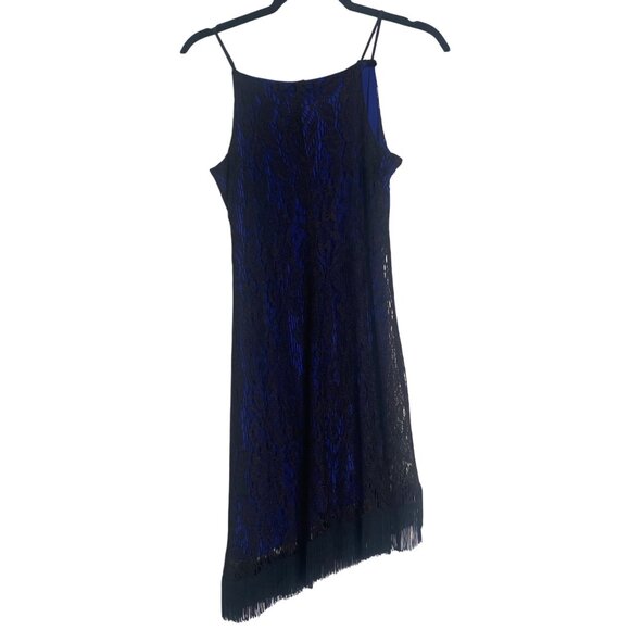 Vintage Dress Womens L Lace Overlay Asymmetrical Fringe Flapper Party Goth - Picture 4 of 10